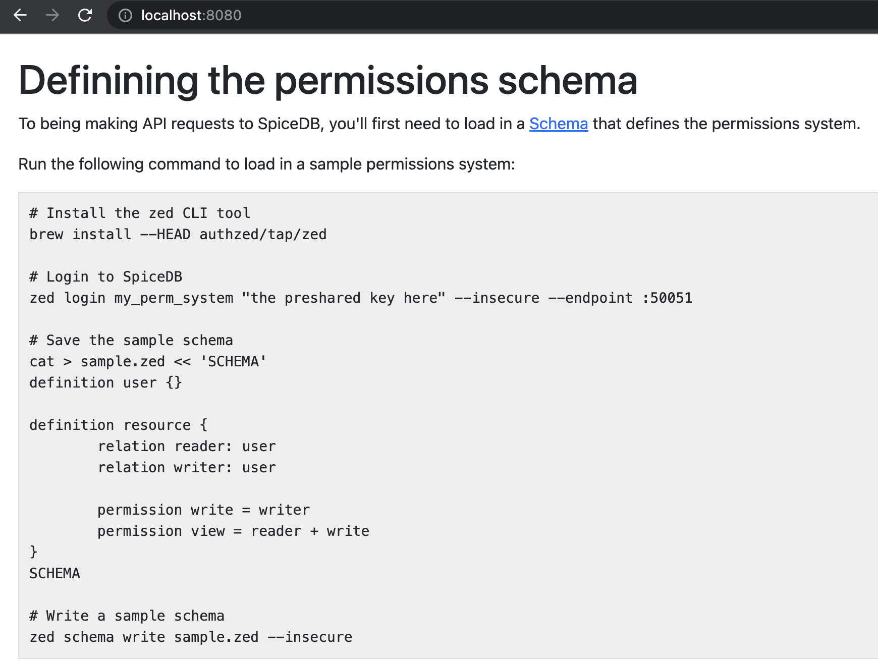 SpiceDB permission schema before